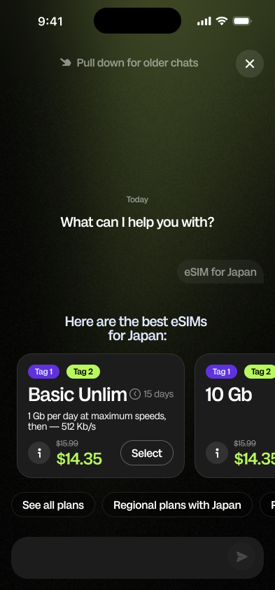 Chat eSIM results