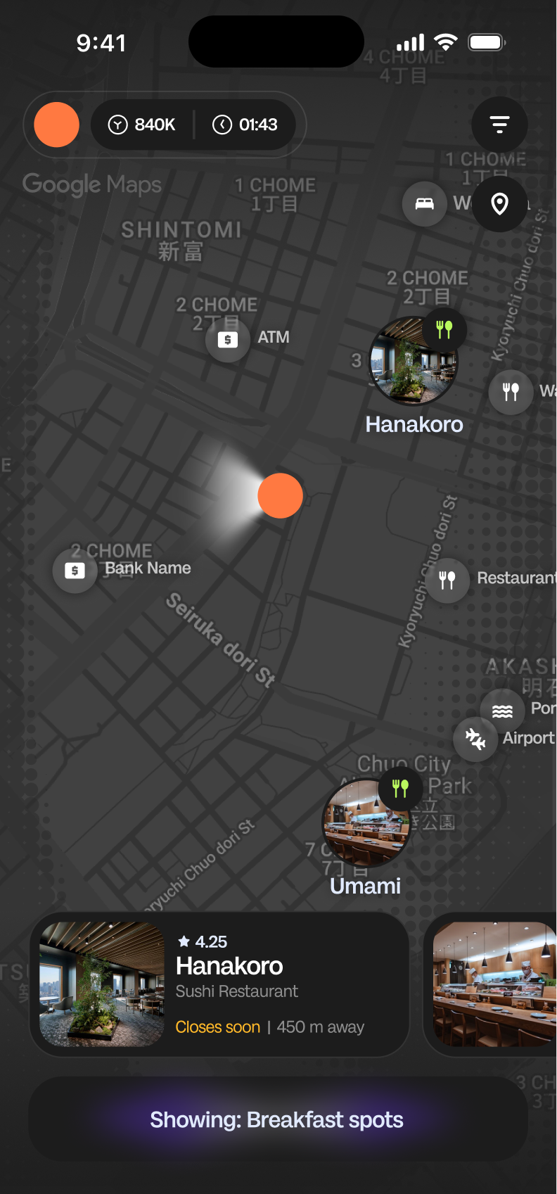 Yolanda search results as named map pins